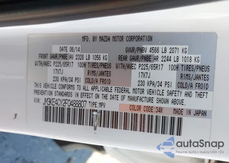 2015 Mazda Cx-5 Touring z USA, uszkodzony, nr VIN JM3KE4CY2F0488807